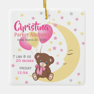 Teddy Bären auf dem Mond Baby Birth Stats Keramikornament