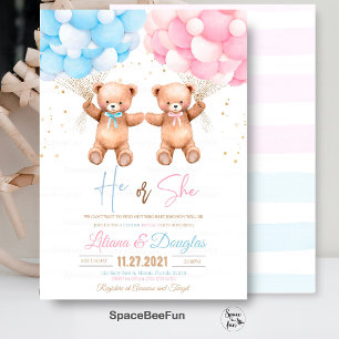 Teddy Bären Baby Dusche Er oder sie Gender Reveal Einladung