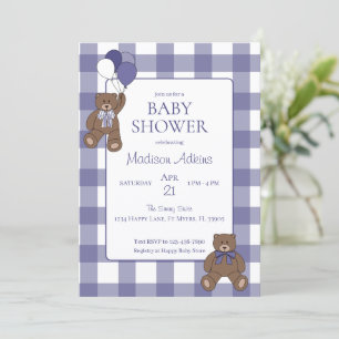 Teddy Bären Baby Mädchen Lila und Weiße Babyparty Einladung