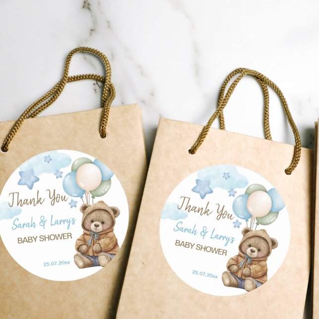 Teddy Bären Babydusche warten, danke Runder Aufkleber (Teddy bear baby shower favor gift tags thank you favor tags cute teddy bear in a jacket)