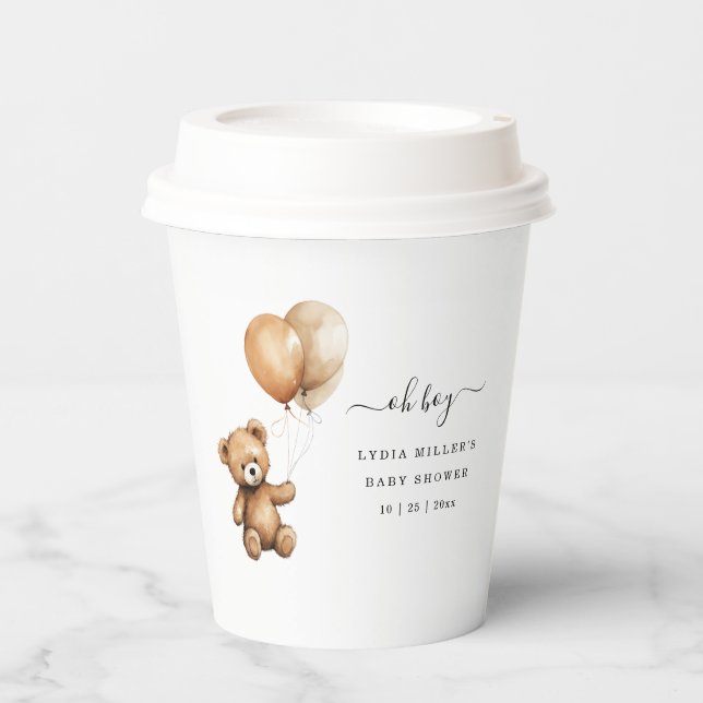 Teddy Bären Balloons Babydusche Geschlecht neutral Pappbecher (Vorderseite)