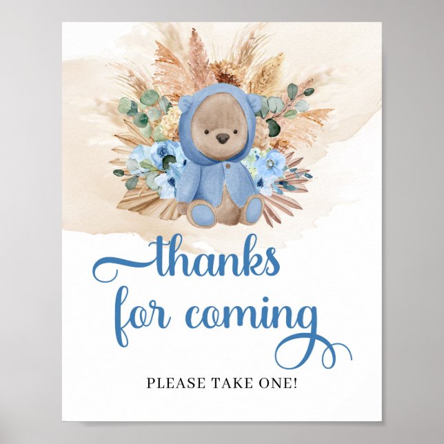 Teddy Bären blauen Blumen Pampas Dank für die komm Poster (Vorne)
