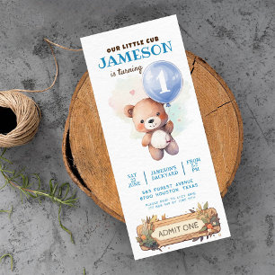 Teddy Bären blauer Ballon Beary First Geburtstag Einladung