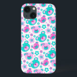 Teddy Bären Blume Pink Aqua Pad Fall Case-Mate iPhone Hülle<br><div class="desc">Pastellrosa und Aqua-Teddy-Bärengesichte und grafische Blume wiederholen Muster Kinderpad Gehäuse perfekt für Mädchen. Kunst und Design von Sarah Trett.</div>