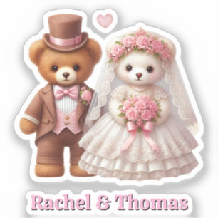 Teddy Bären Bridge und Groom Pink Wedding individu Aufkleber