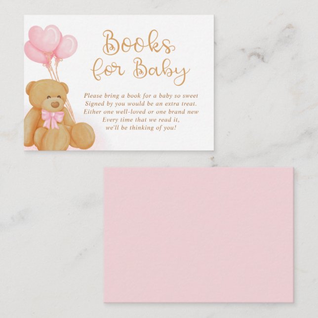 Teddy Bären BÜCHER FÜR BABY fordern rosa Balloons Begleitkarte (Vorne/Hinten)