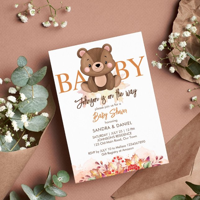 Teddy Bären Fall Baby Dusche niedlich Teddy Einladung (Teddy bear fall baby shower template invitation instant download autumn foliage brown color)