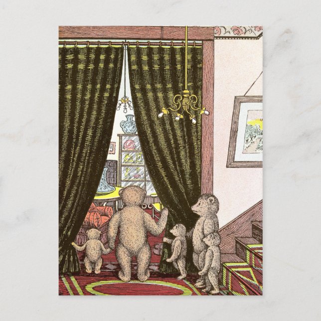 Teddy Bären Familie am Fuß der Treppen Postkarte (Vorderseite)