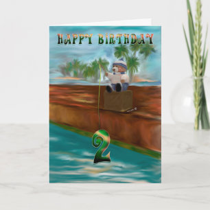 Teddy Bären Fischen 2. Geburtstag Karte