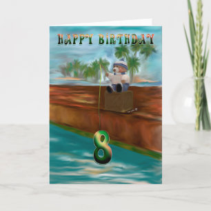Teddy Bären Fischen 8. Happy Birthday Karte