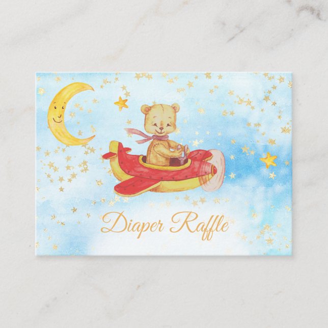 *~* Teddy Bären Flugzeug Stars Moon Diaper Raffles Begleitkarte (Vorderseite)