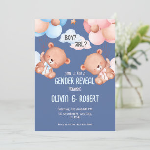 Teddy Bären Gender Reveve Invitation Balloons Einladung