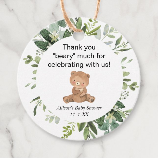 Teddy Bären Grün niedliche Babydusche Danke Geschenkanhänger (Vorderseite)