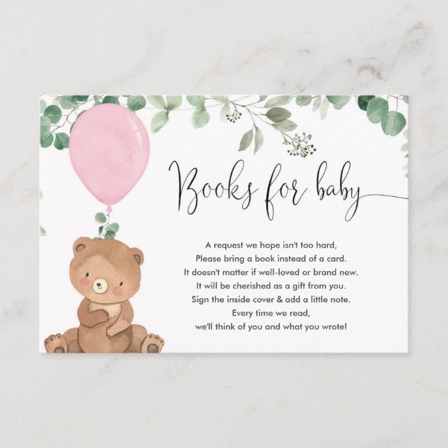 Teddy Bären Grün rosa Ballon Bücher Baby Mädchen e Begleitkarte (Vorderseite)