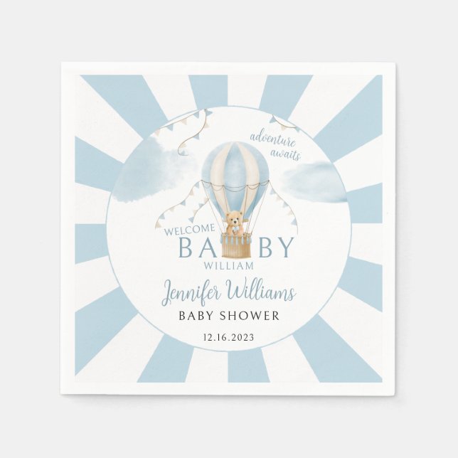 Teddy Bären Heißluftballon Babydusche Serviette (Vorderseite)