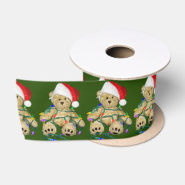 Teddy Bären in Weihnachtsbeleuchtung Satinband