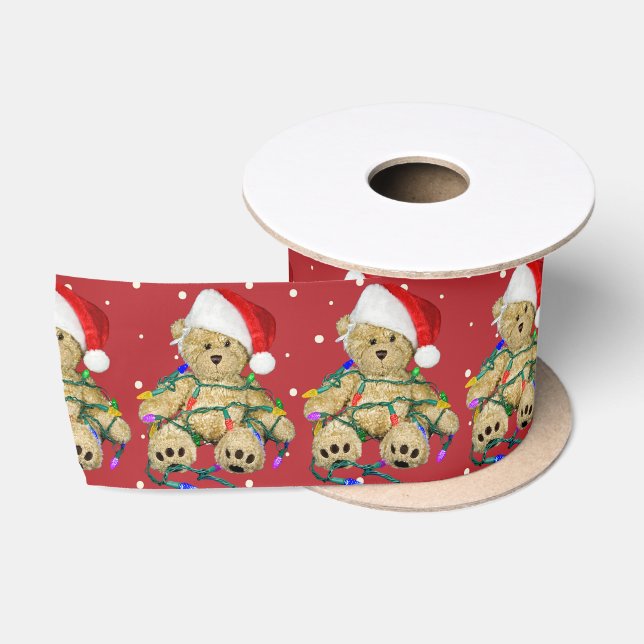 Teddy Bären in Weihnachtslicht auf Punkten Satinband (Spule)