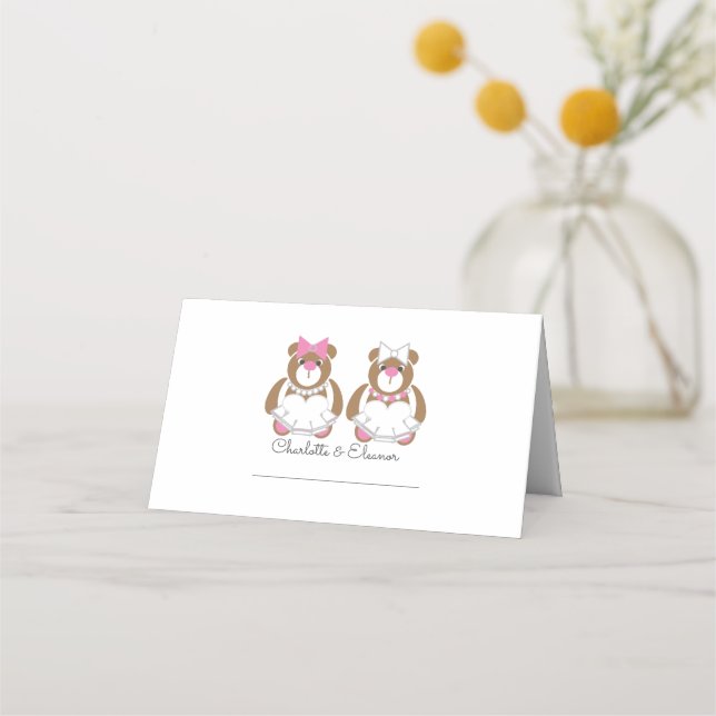 Teddy Bären Lesbian Hochzeit niedlich weiß Platzkarte (Vorderseite)