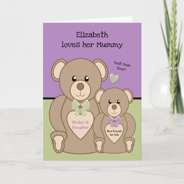 Teddy Bären Liebe du Mummy lila und grün Karte (Vorderseite)
