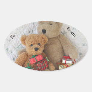 Teddy Bären mit Weihnachtsgeschenke Ovaler Aufkleber