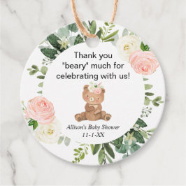 Teddy Bären rosa Blumenmädchen Babydusche Danke Geschenkanhänger