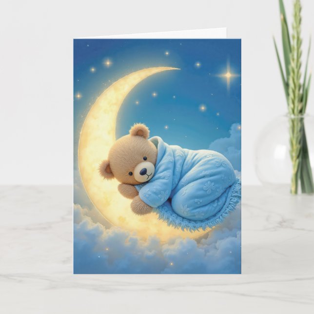 Teddy Bären schlafen auf einem Crescent Mond Karte (Vorderseite)