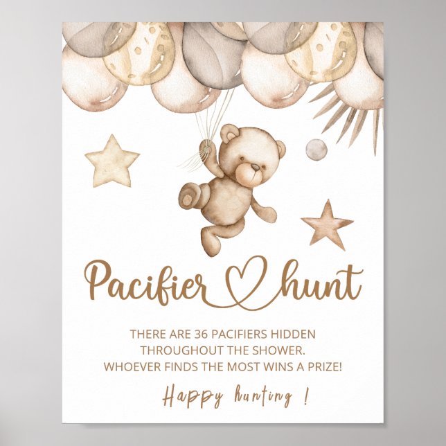 Teddy Bären Schnuller Jagen Baby Duschgame Poster (Vorne)