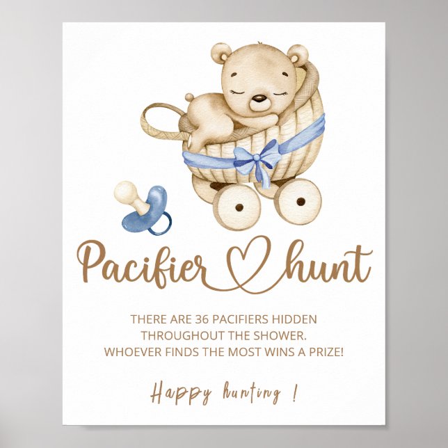 Teddy Bären Schnuller Jagen Baby Duschgame Poster (Vorne)