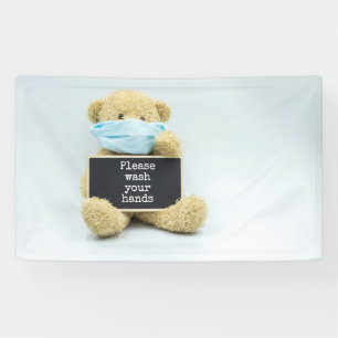 Teddy Bären tragen Gesichtsmaske bitte Hände was Banner