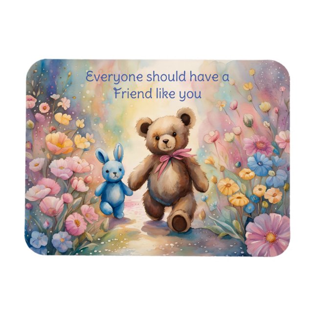 Teddy Bären und Bunny In einem pastellfarbenen Par Magnet (Horizontal)