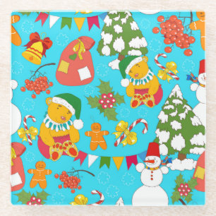 Teddy Bären Weihnachten: Kid-Friendly Muster. Glasuntersetzer