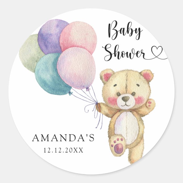 Teddy Bärenballons - Babydusche Runder Aufkleber (Vorderseite)