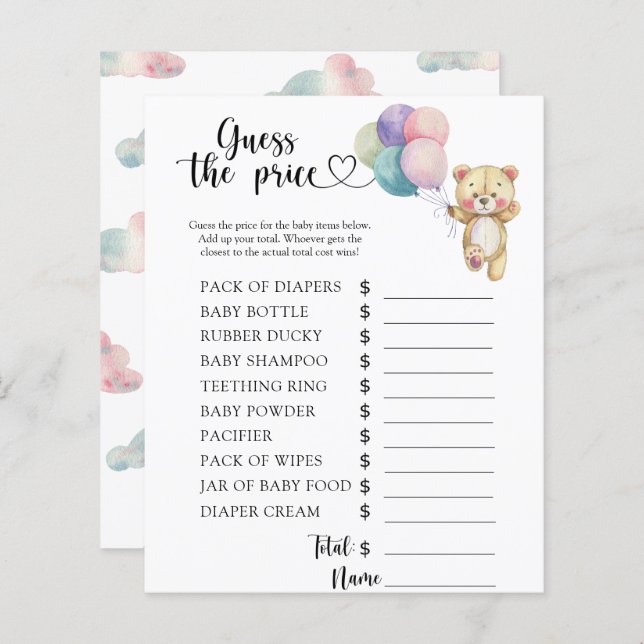 Teddy Bärenballons - Rate mal den Preis! Spiel (Vorne/Hinten)