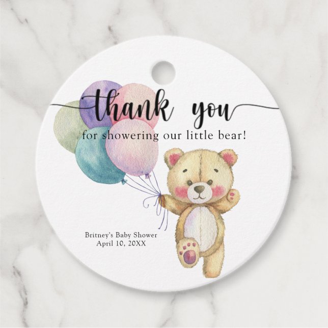 Teddy Bärenballons - vielen Dank Geschenkanhänger (Vorderseite)