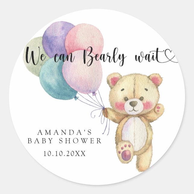 Teddy Bärenballons - wir können schon warten Runder Aufkleber (Vorderseite)