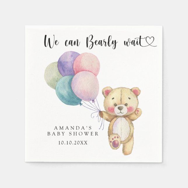 Teddy Bärenballons - wir können schon warten Serviette (Vorderseite)