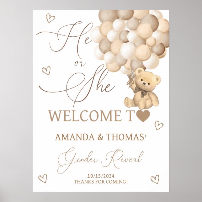 Teddy Bärengeschlecht offenbart neutrales Begrüßun Poster (Vorne)