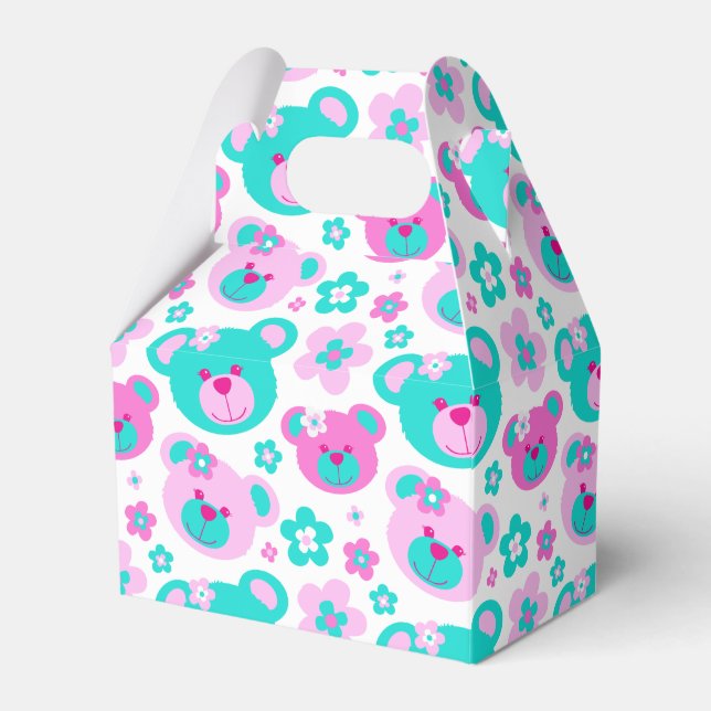 Teddy Bärengesicht und Blume gemusterte Geschenkbo Geschenkschachtel (Vorderseite)