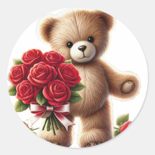 Teddy Bären's Romantische Geste Runder Aufkleber