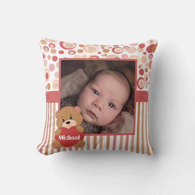 Teddy Bärenteile und Streifen Kinder Foto Rahmen Kissen (Vorderseite)