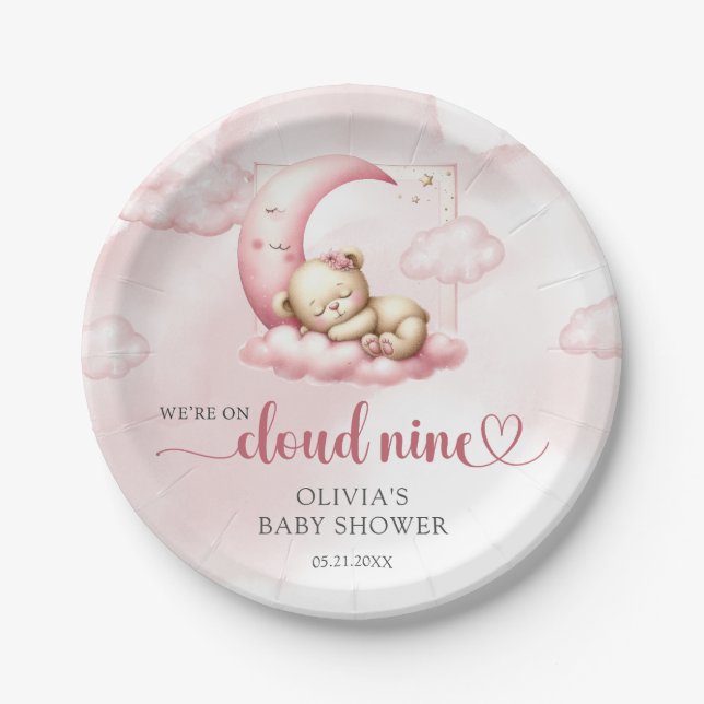 Teddy Bärenwolke 9 Pink Girl Dusche Pappteller (Vorderseite)