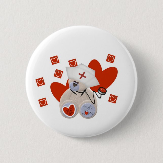Teddy-Bärn-Krankenschwester-Liebe-T-Shirts und Ges Button (Vorderseite)