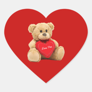 Teddy-Bärn-Liebe-Herz-Rot-Hintergrund Herz-Aufkleber