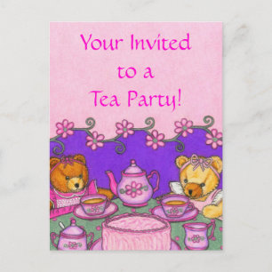 Teddy-Bärn-Tee-Party ~ Postkarten-Einladung Einladungspostkarte
