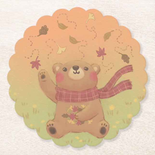 Teddy Bärs Herbstlaub Untersetzer (Vorderseite)