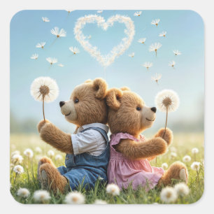 Teddy Bars mit Kronleuchter Herz Quadratischer Aufkleber