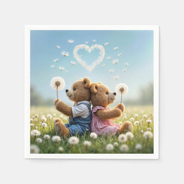 Teddy Bars mit Kronleuchter Herz Serviette (Vorderseite)