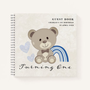 Teddy Bear 1. Geburtstag Blue Gästebuch Notizbuch