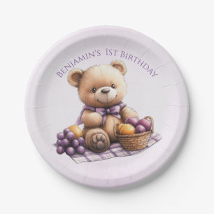 Teddy Bear 1. Geburtstag farbenfrohe Balloons Pappteller