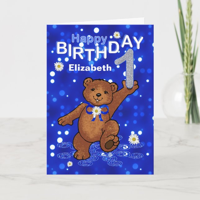 Teddy Bear 1. Geburtstag für Mädchen Karte (Vorderseite)